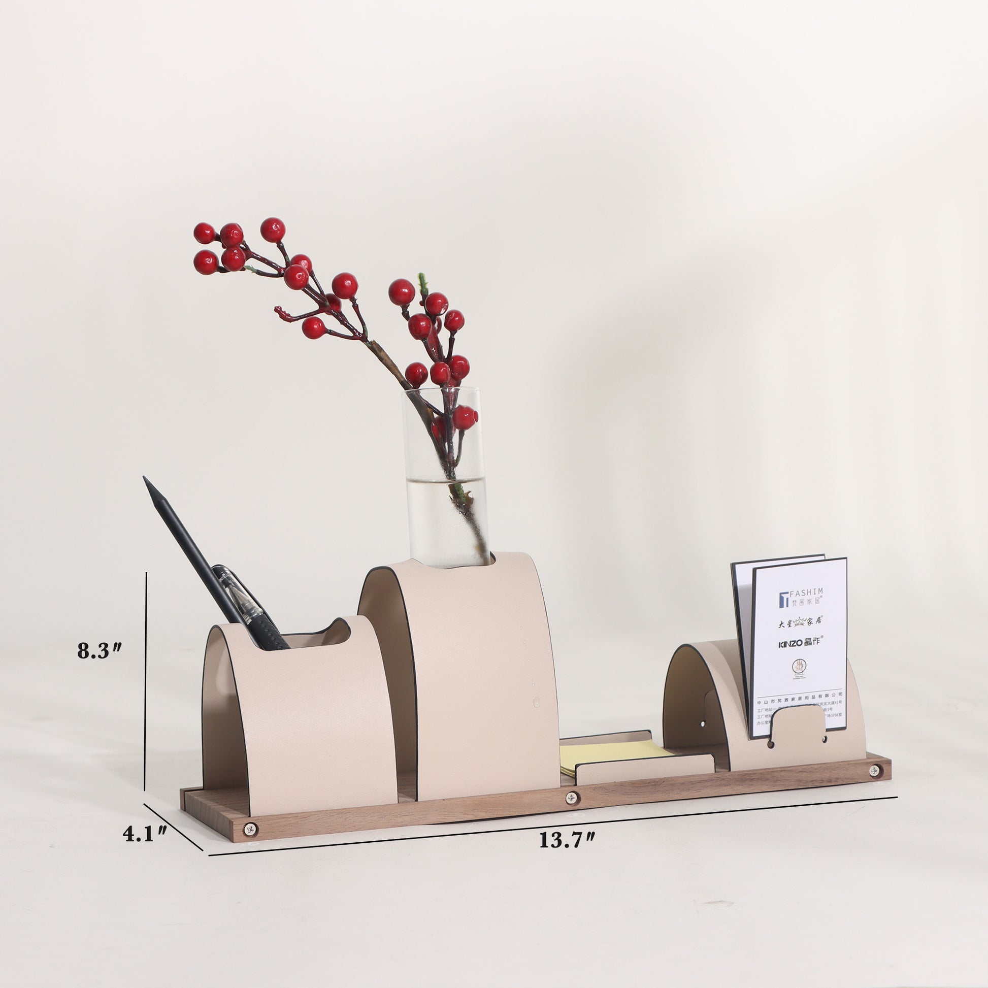Desk Organizer The Executive's Elegance: Leather & Walnut Wood Desk Organiser - Beige