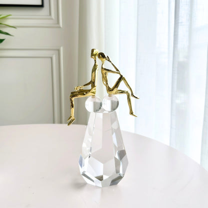 Lean In - Crystal & Brass Couple Figurine