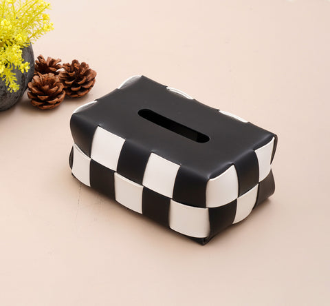 Dreaming in Patterns - Checkerboard Style Leather Decorative Tissue Box - Style 2