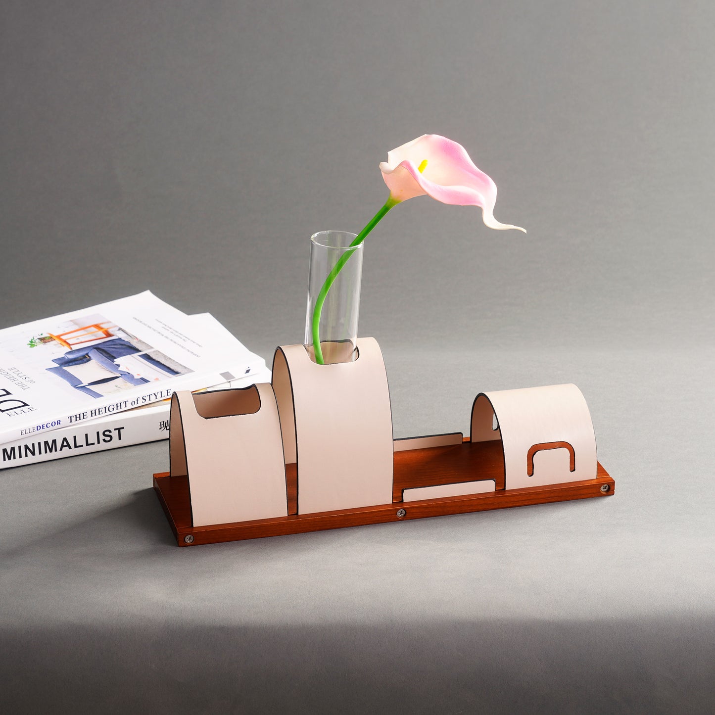 Desk Organizer The Executive's Elegance: Leather & Walnut Wood Desk Organiser - Beige