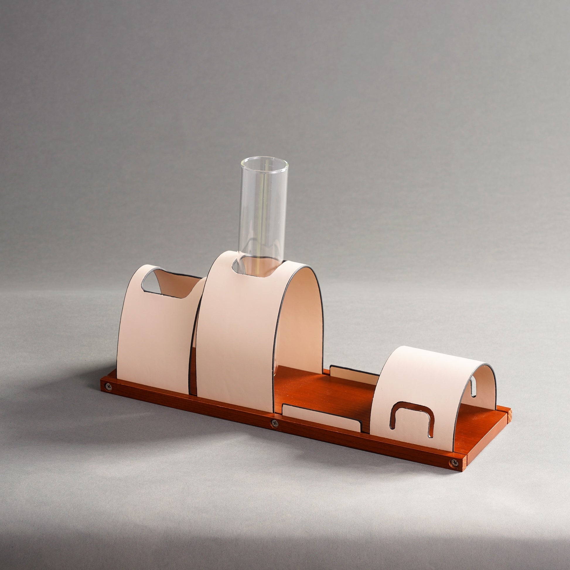Desk Organizer The Executive's Elegance: Leather & Walnut Wood Desk Organiser - Beige