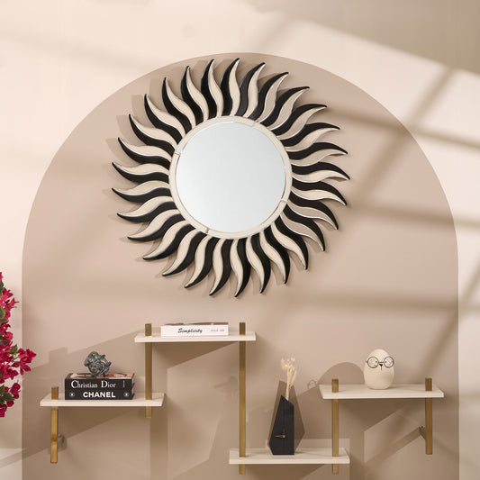 Wall Mirror Burst of Sunshine - Silver Finish Premium Wall Mirror ~ 3.3 ft Dia