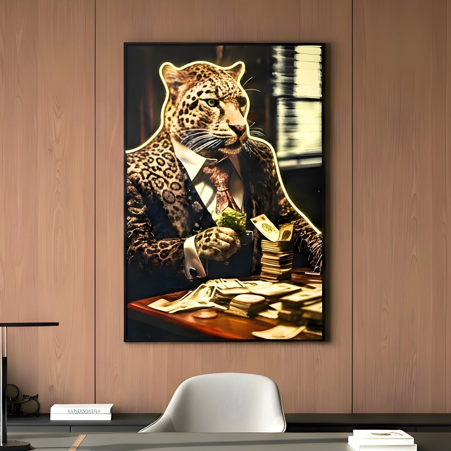 Poker Face - Leopard themed LED Wall Art ~ 3 ft x 4 ft