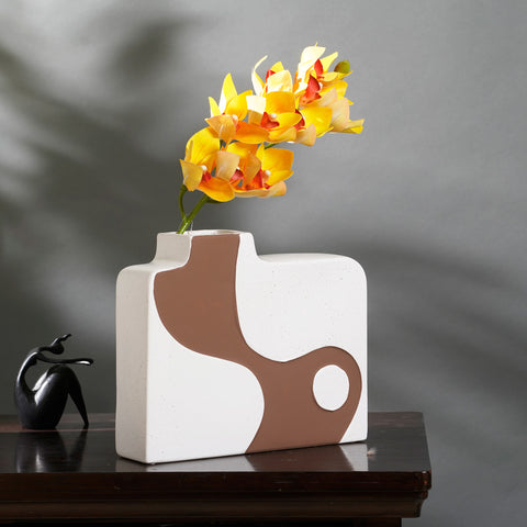Earthen Elegance: Beige and Brown Ceramic Vase - Style 1