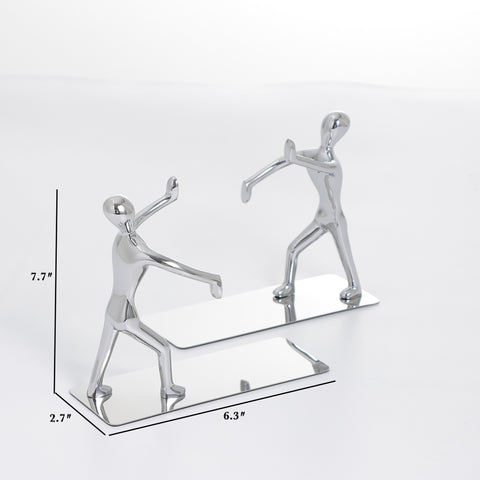 Gleaming Guardians - 100% Stainless Steel Human Pushing Bookend (Set of 2)