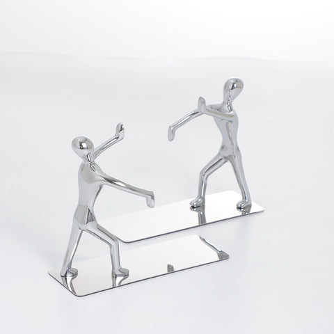 Gleaming Guardians - 100% Stainless Steel Human Pushing Bookend (Set of 2)
