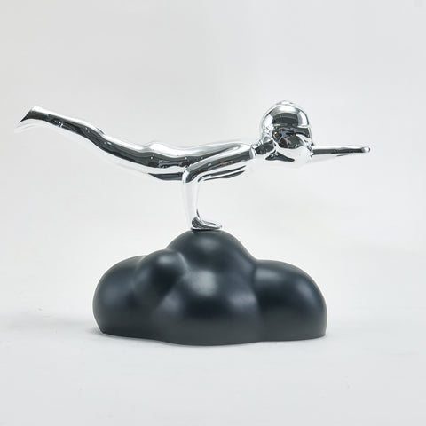 Soaring Silver Soul - Resin Flying Human Sculpture