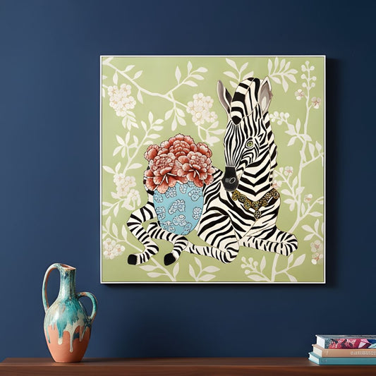 Serengeti - Zebra and Wild Life Inspired Premium Embroidered Wall Art ~ 3.5 x 3.5 ft