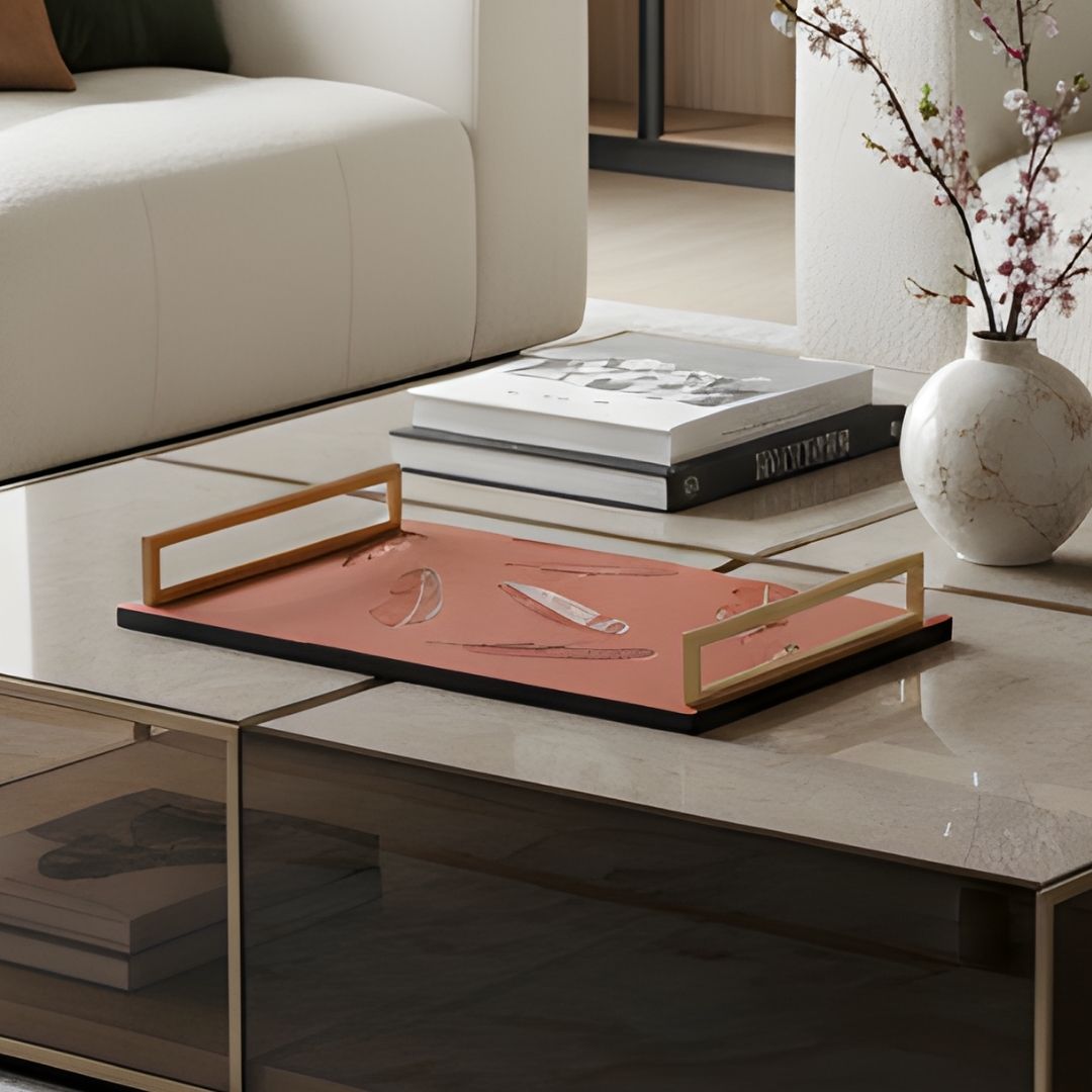 Autumn Radiance: Micro-Fiber Leather & Metal Decorative Tray