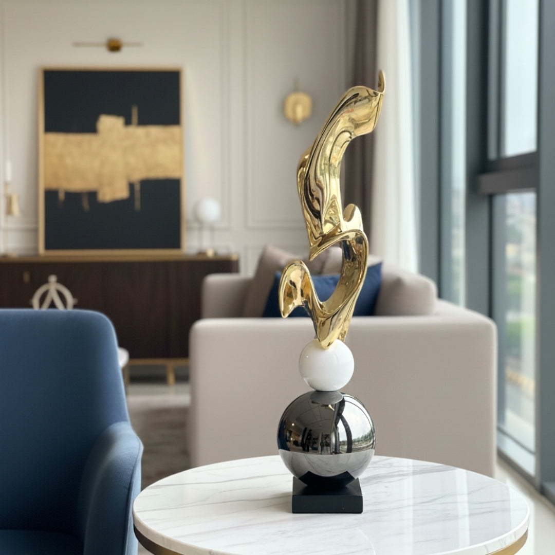 Gold & Black Modern Abstract Metallic Finish Sculpture