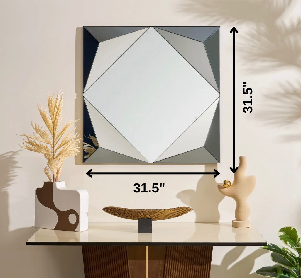 Wall Mirror Prism Pearl - Silver Finish Premium Wall Mirror ~ 2.6 ft x 2.6 ft