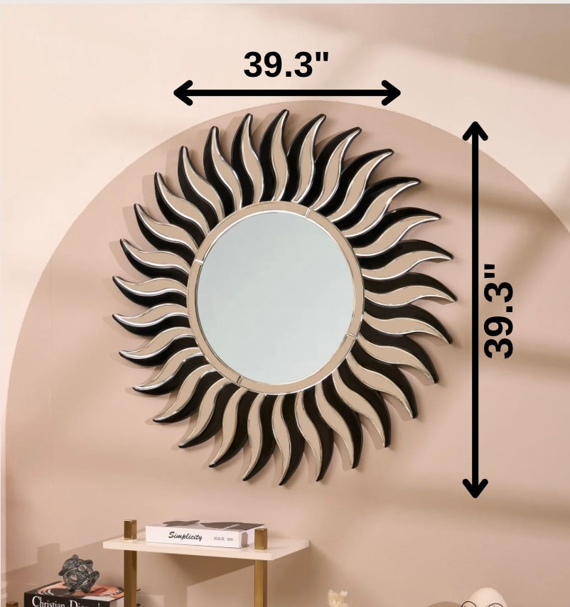 Wall Mirror Burst of Sunshine - Silver Finish Premium Wall Mirror ~ 3.3 ft Dia