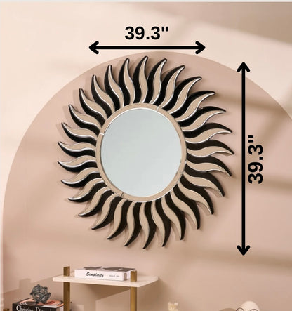 Wall Mirror Burst of Sunshine - Silver Finish Premium Wall Mirror ~ 3.3 ft Dia