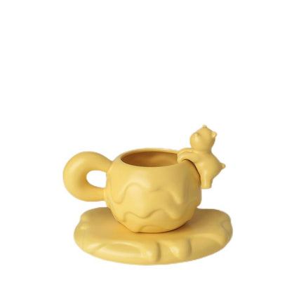 Coffee Mugs Honey Hug - Ceramic Coffee Cup Set in Creamy Yellow
