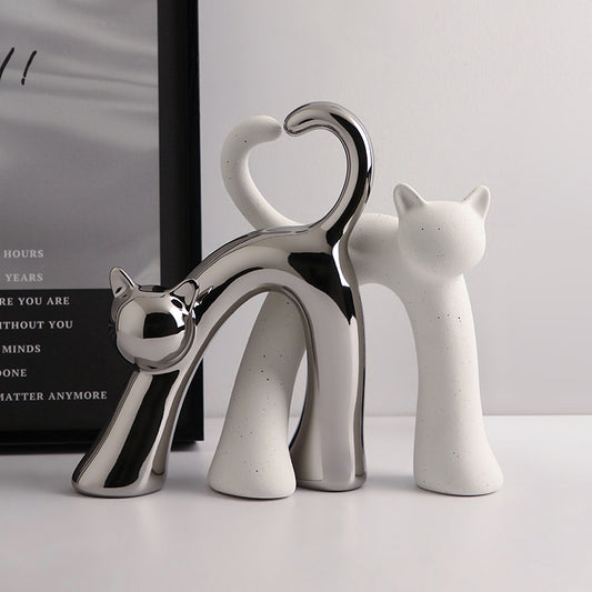 Showpiece Twin Hearts - Ceramic Cat Showpiece