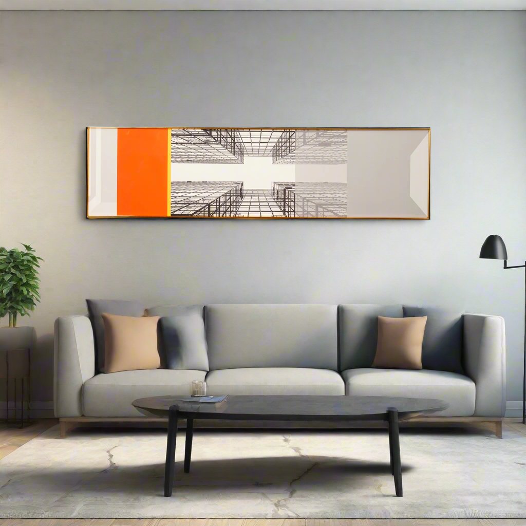 crystal porcelain wall arts Urban Heights Cityscape Themed Framed Glass Wall Art - Orange & Grey ~ 5 Feet Long