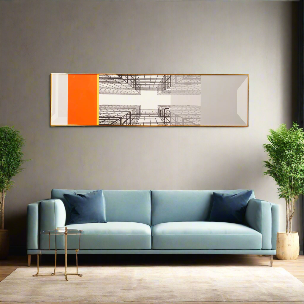 crystal porcelain wall arts Urban Heights Cityscape Themed Framed Glass Wall Art - Orange & Grey ~ 5 Feet Long
