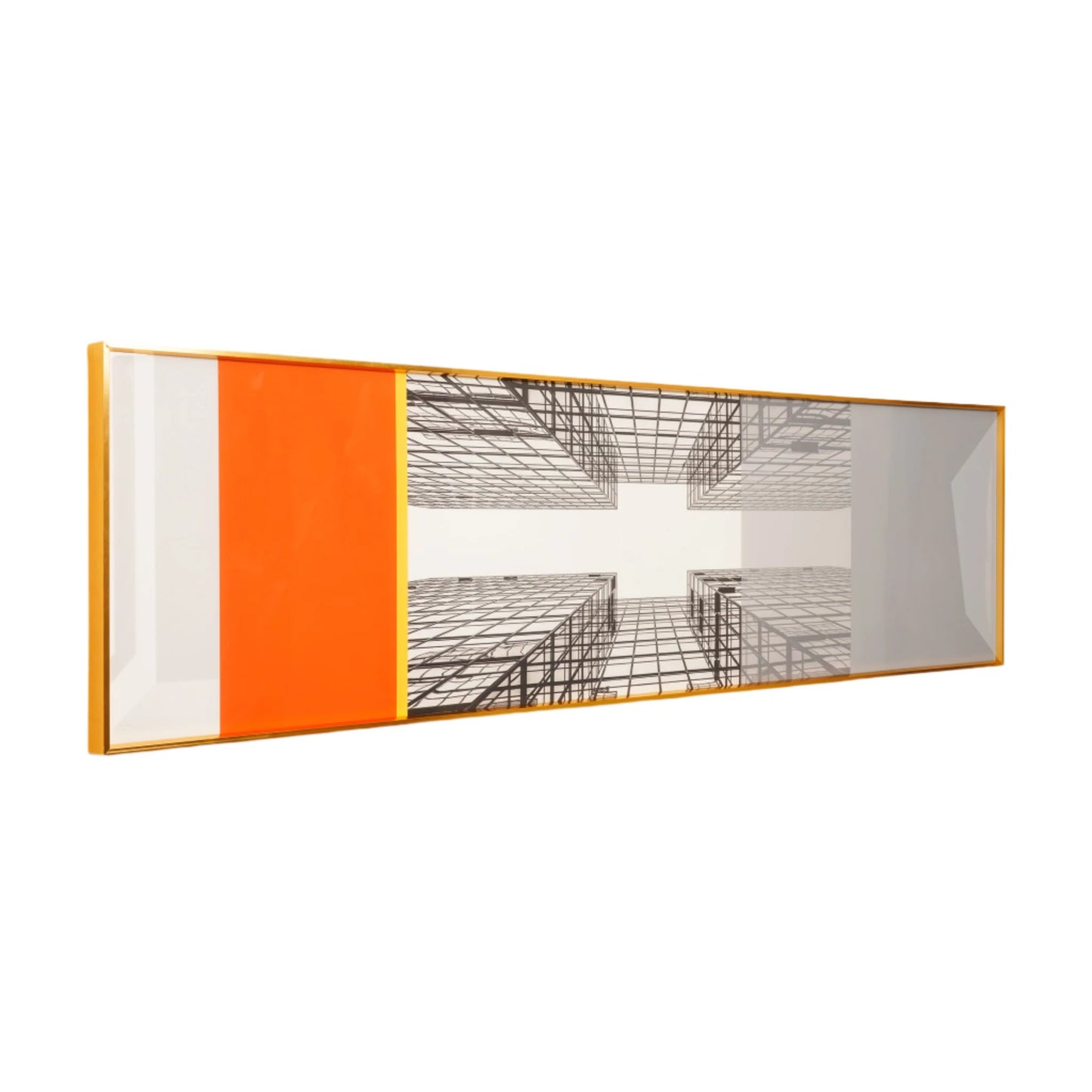 crystal porcelain wall arts Urban Heights Cityscape Themed Framed Glass Wall Art - Orange & Grey ~ 5 Feet Long