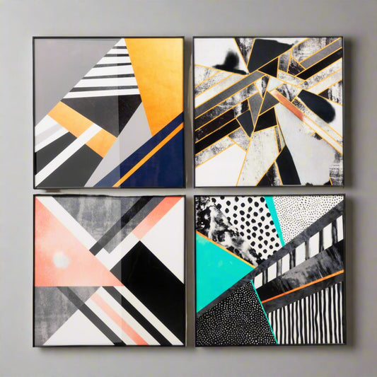 crystal porcelain wall arts Chromatic Harmonies - Glass Framed Modern Abstract Crystal Porcelain Wall Art (Set of 4)