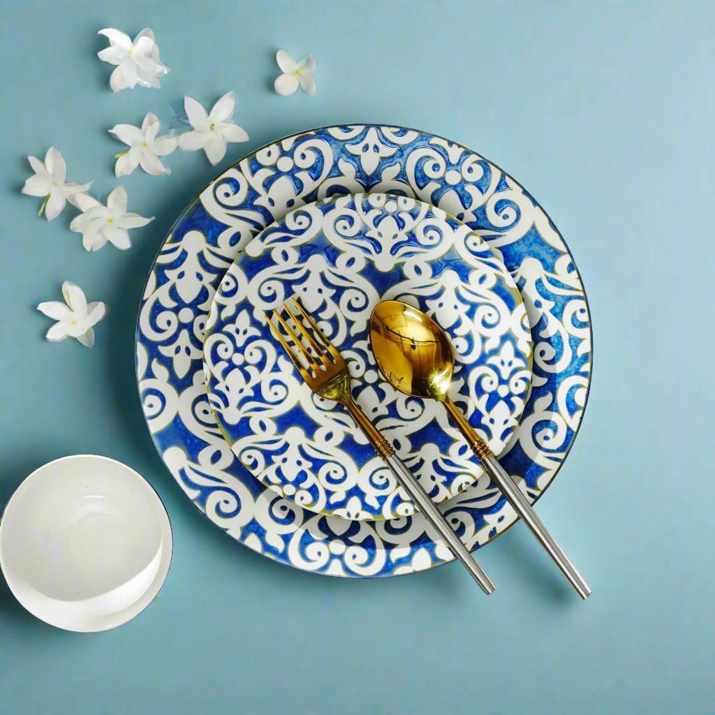 Infinite Patterns Fine Porcelain Dinner Plates (Set of 4) Blue White