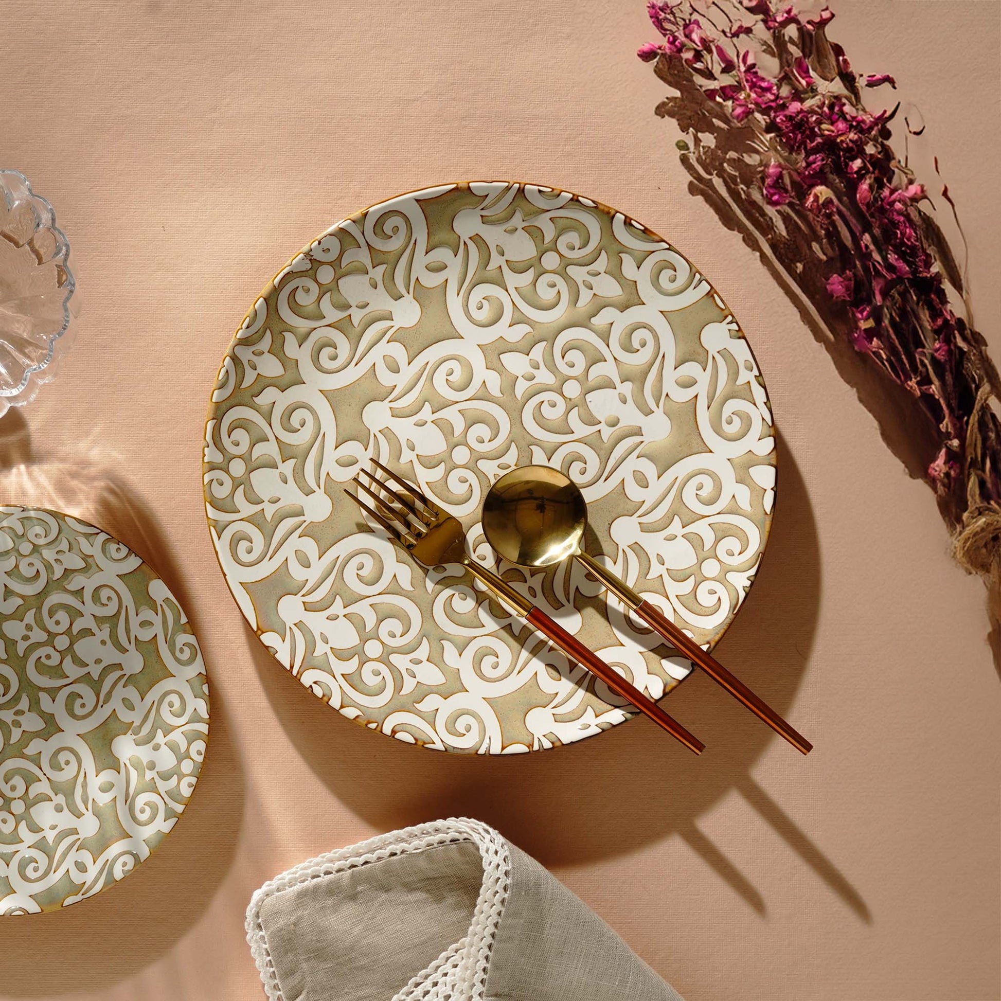 Side Plate Infinite Patterns Fine Porcelain Side Plates - Brown & White (Set of 4)