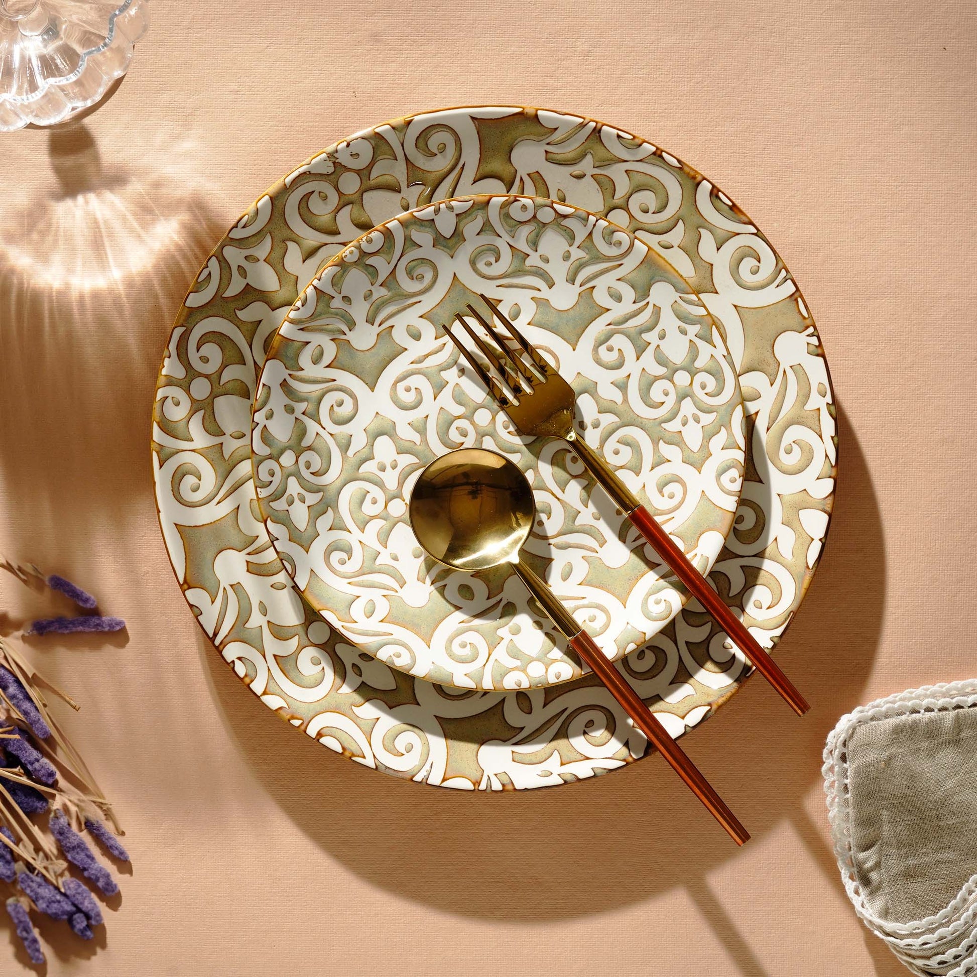 Side Plate Infinite Patterns Fine Porcelain Side Plates - Brown & White (Set of 4)