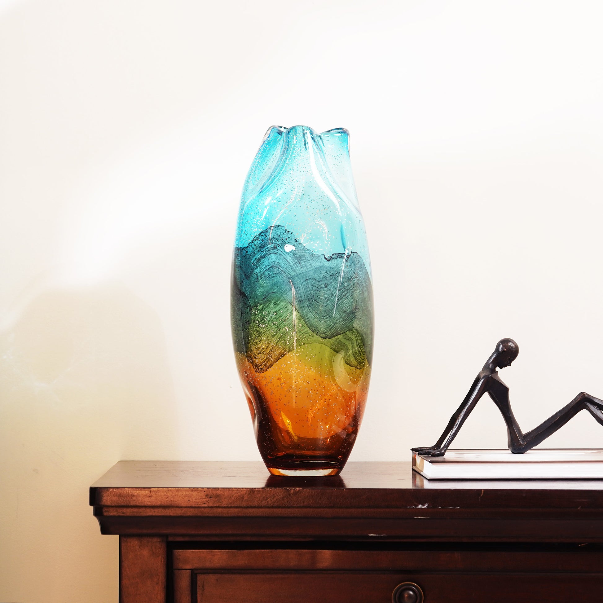Table Vase Sunlit Meadow - Yellow & Green Glass Table Vase - Style 3