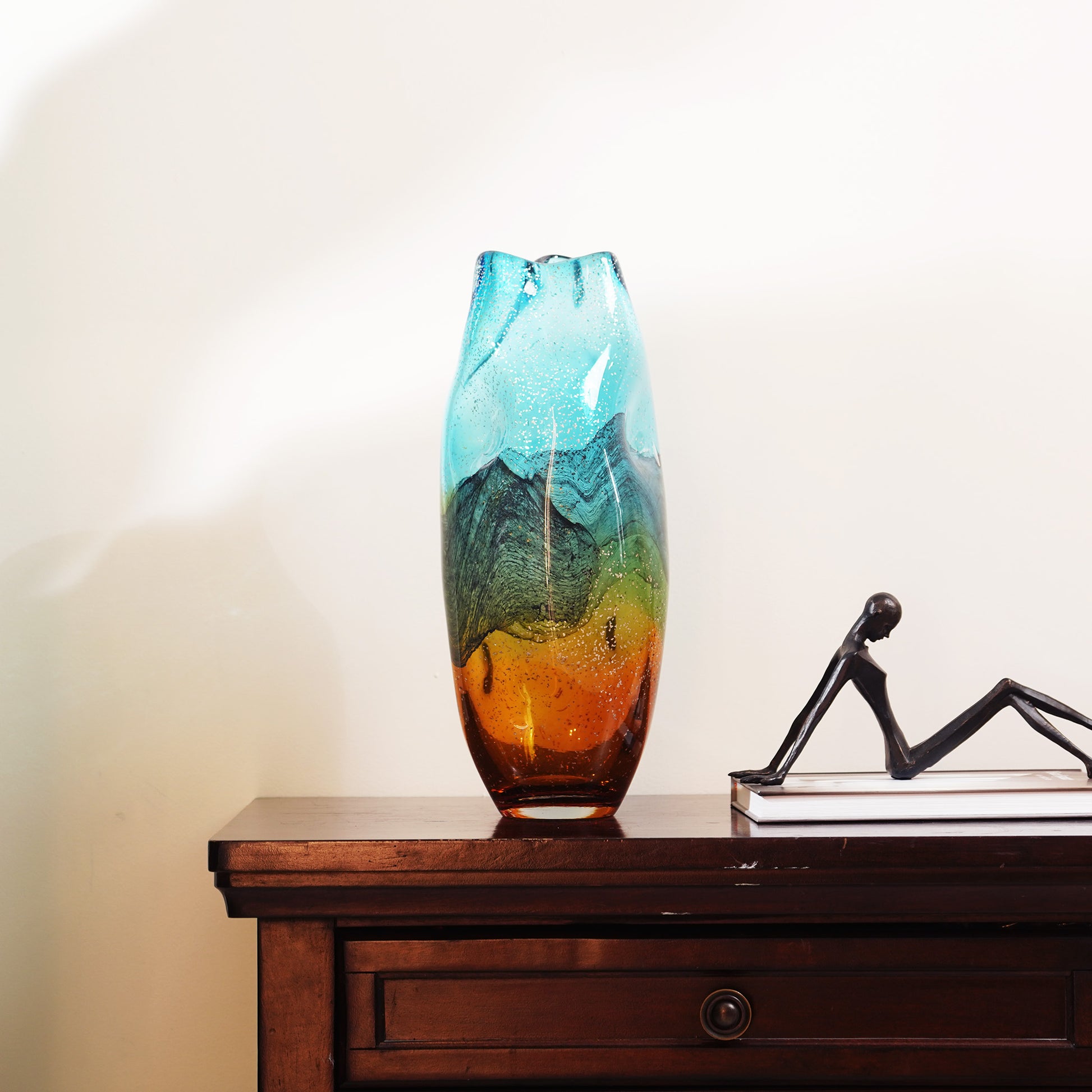 Table Vase Sunlit Meadow - Yellow & Green Glass Table Vase - Style 3