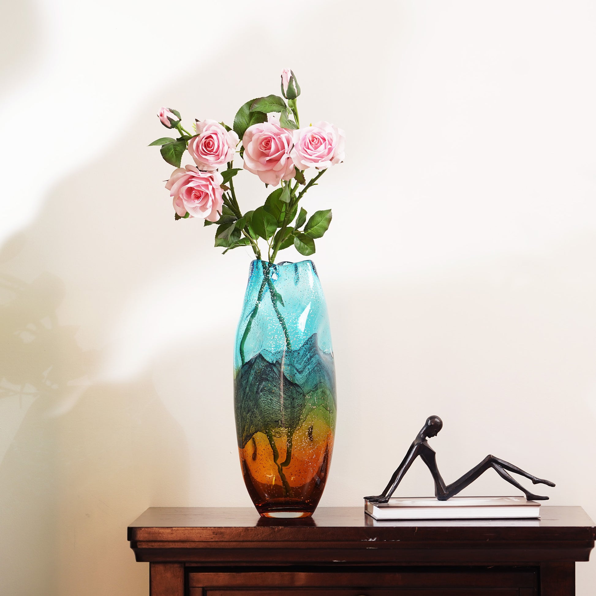 Table Vase Sunlit Meadow - Yellow & Green Glass Table Vase - Style 3