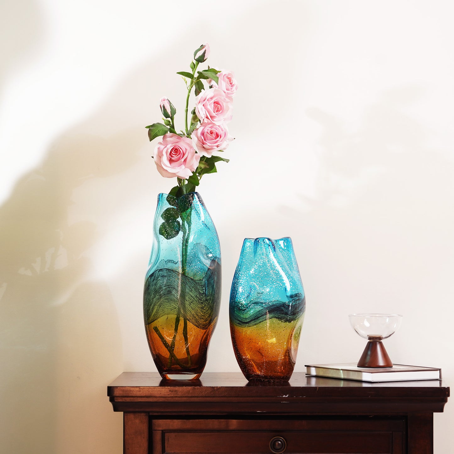 Table Vase Sunlit Meadow - Yellow & Green Glass Table Vase - Style 3