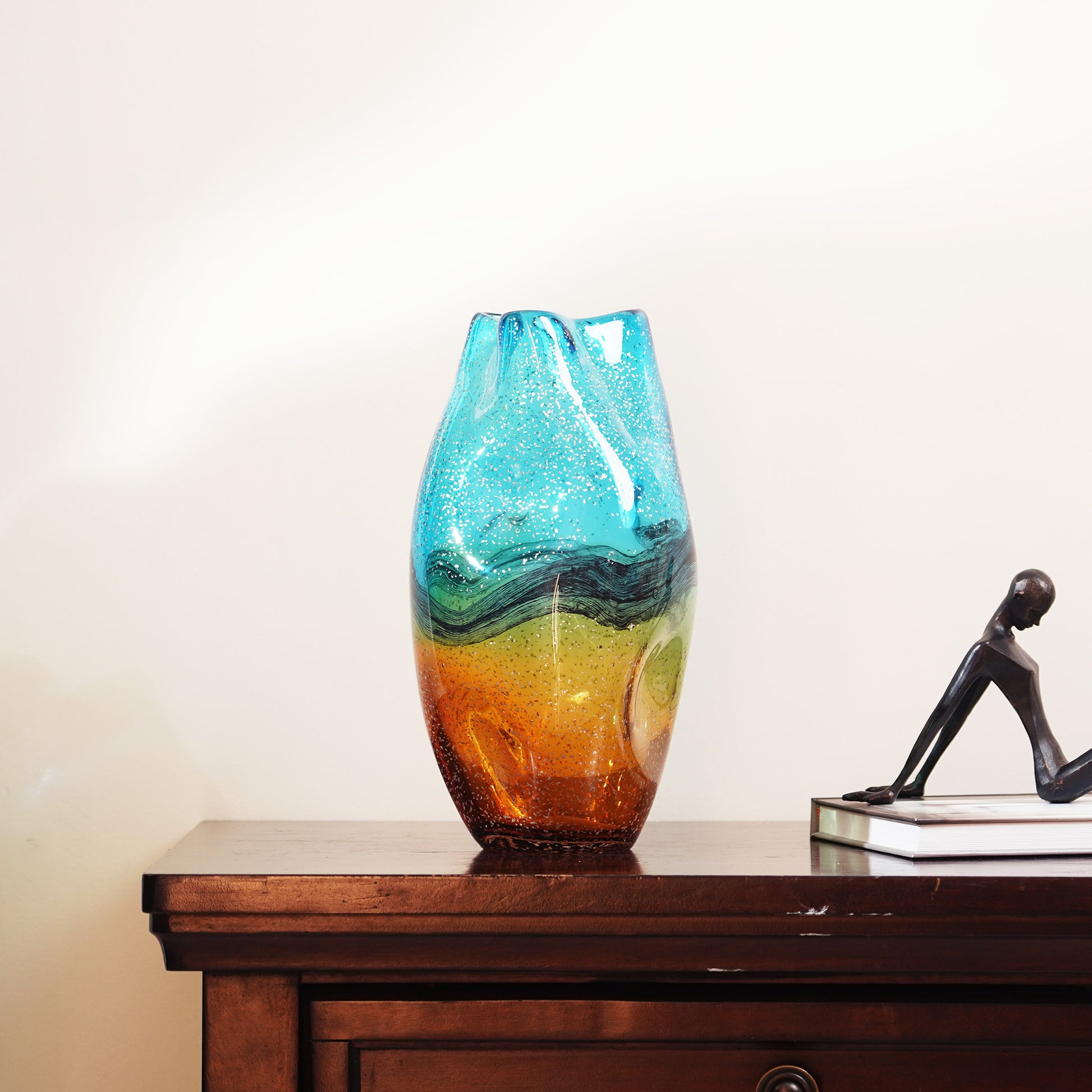Table Vase Sunlit Meadow - Yellow & Green Glass Table Vase - Style 3