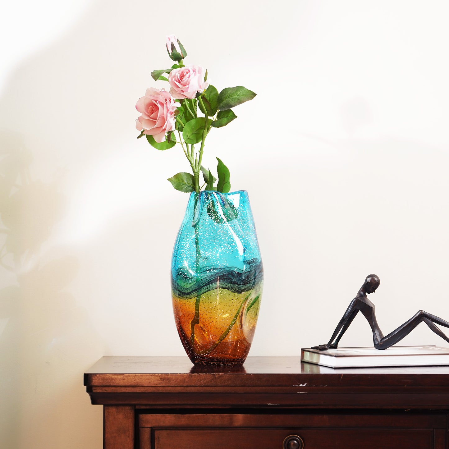 Table Vase Sunlit Meadow - Yellow & Green Glass Table Vase - Style 3