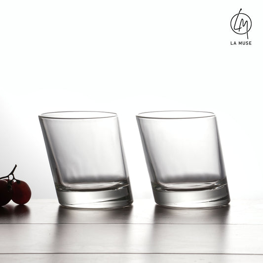 Whiskey Glass Angled Accent - Tumbler Whiskey Glasses Set (350 ml)