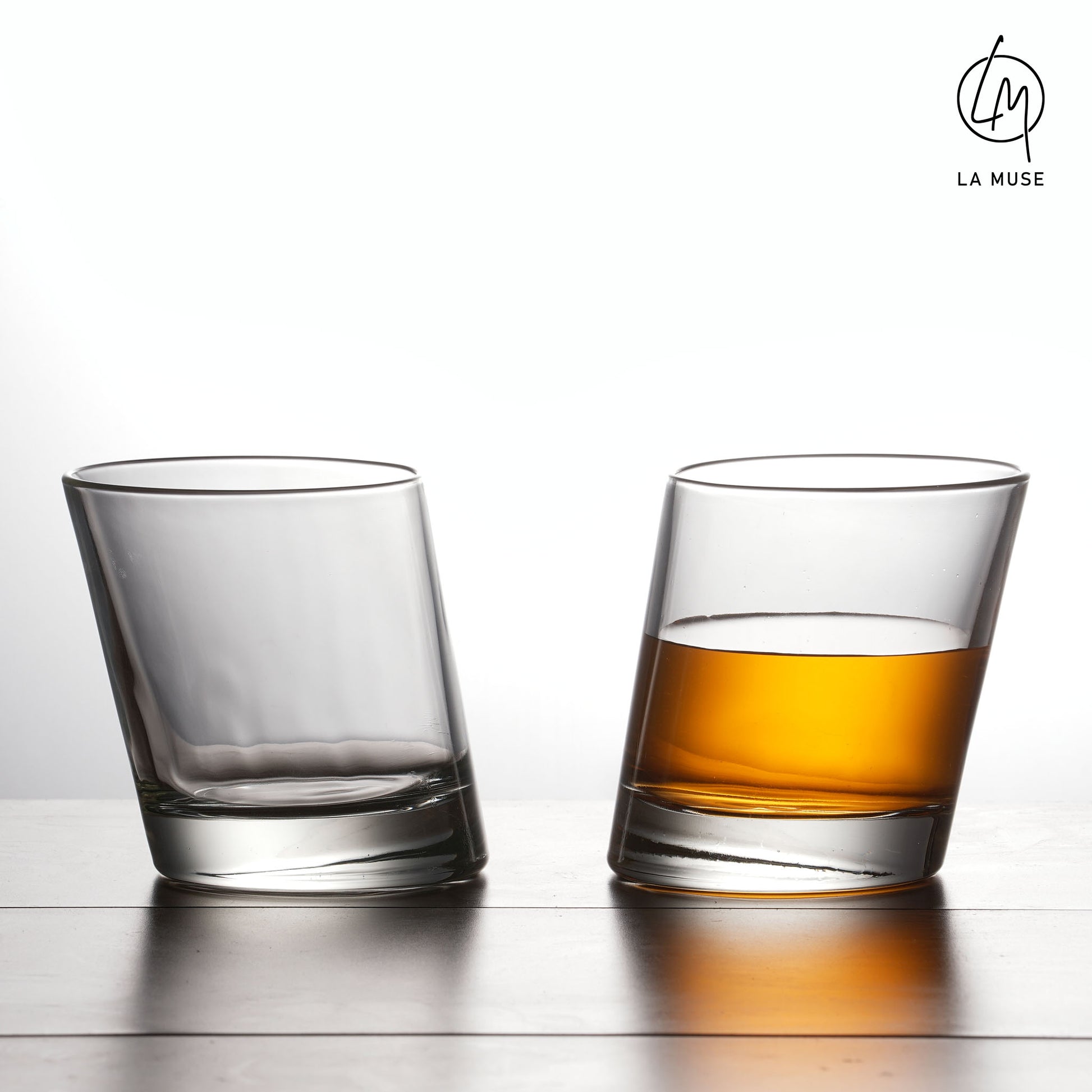 Whiskey Glass Angled Accent - Tumbler Whiskey Glasses Set (350 ml)