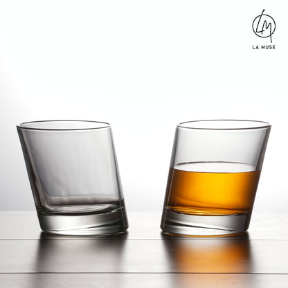 Whiskey Glass Angled Accent - Tumbler Whiskey Glasses Set (350 ml)
