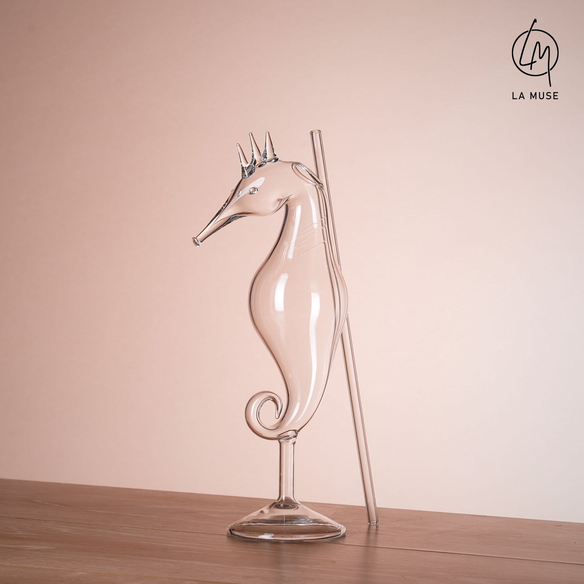 Cocktail Glass Maritime Muse - Seahorse Themed Cocktail Glass with Glass Straw (Set of 2) (330 ml)