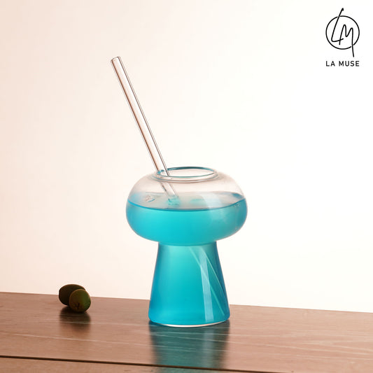 Cocktail Glass Shroomy Spirits - Cocktail Glasses Set with Glass Straw (Set of 2)