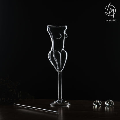 Cocktail Glass Tipsy Temptress - Cocktail Glasses Set with Glass Straw - 170 ml (Set of 2)