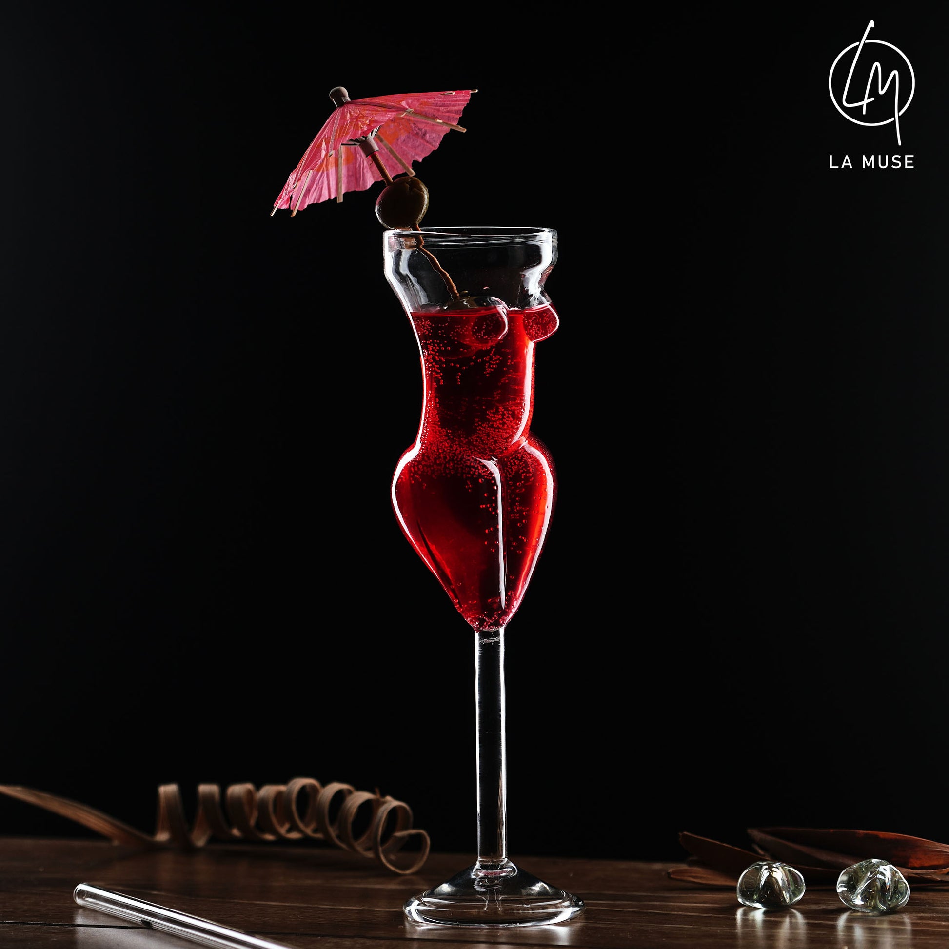 Cocktail Glass Tipsy Temptress - Cocktail Glasses Set with Glass Straw - 170 ml (Set of 2)