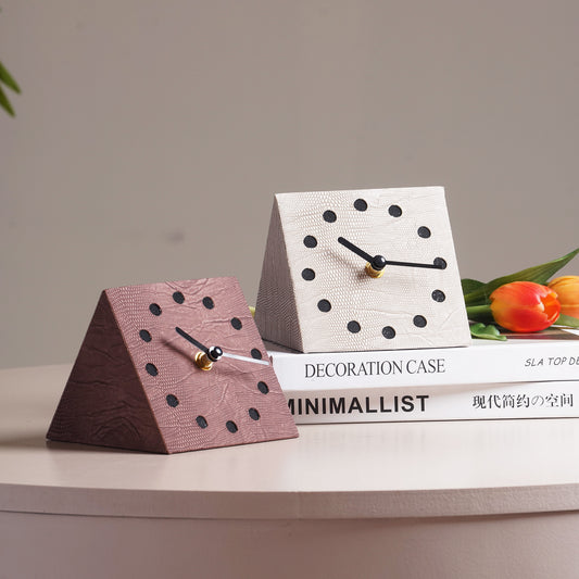 Table Clock The Power Pyramid Leather & MDF Table Clock - Beige