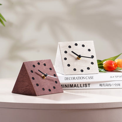 Table Clock The Power Pyramid Leather & MDF Table Clock - Beige