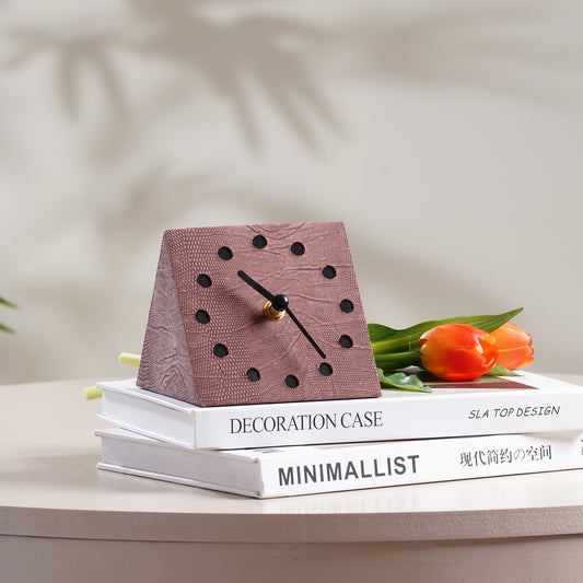 Table Clock The Power Pyramid Leather & MDF Table Clock - Brown
