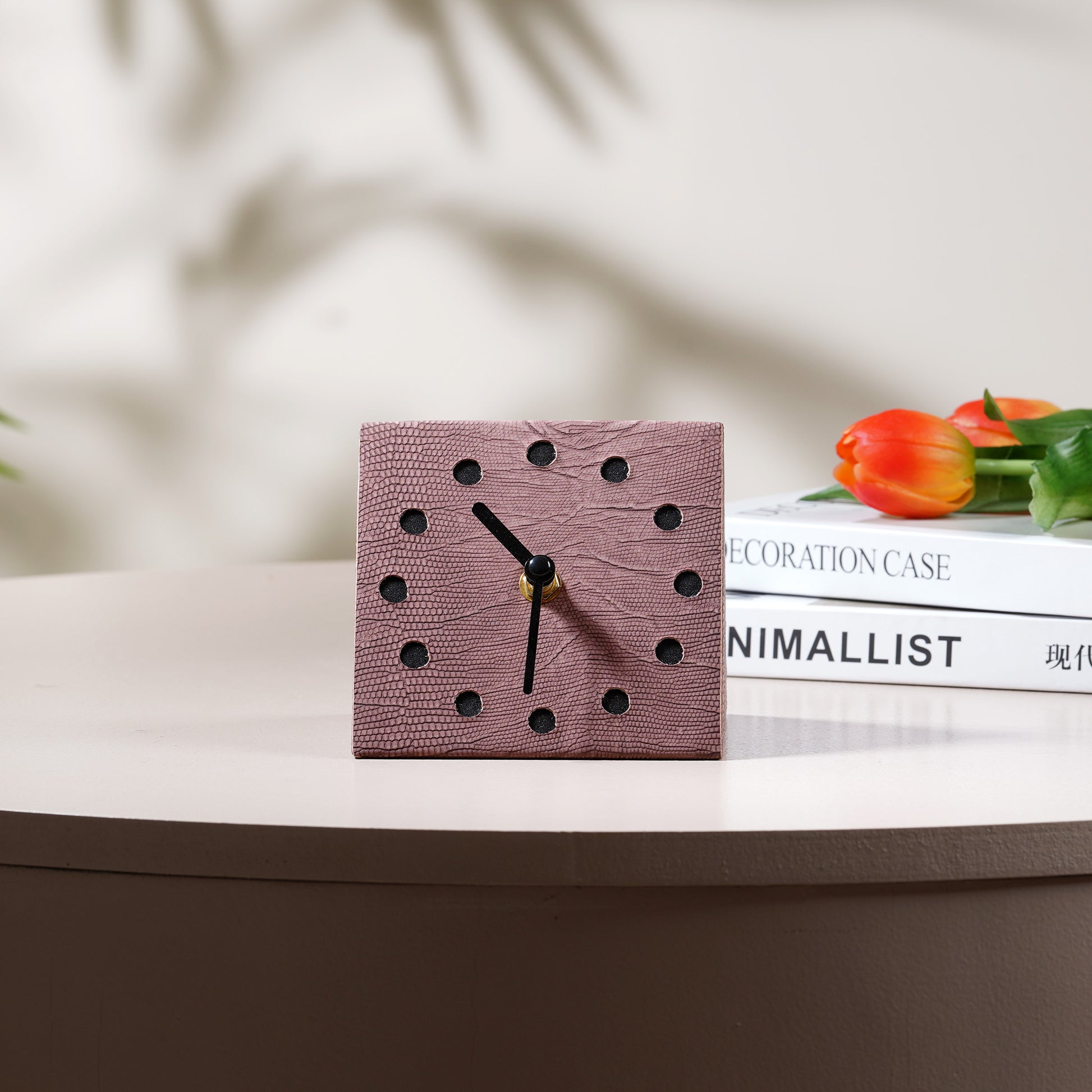 Table Clock The Power Pyramid Leather & MDF Table Clock - Brown