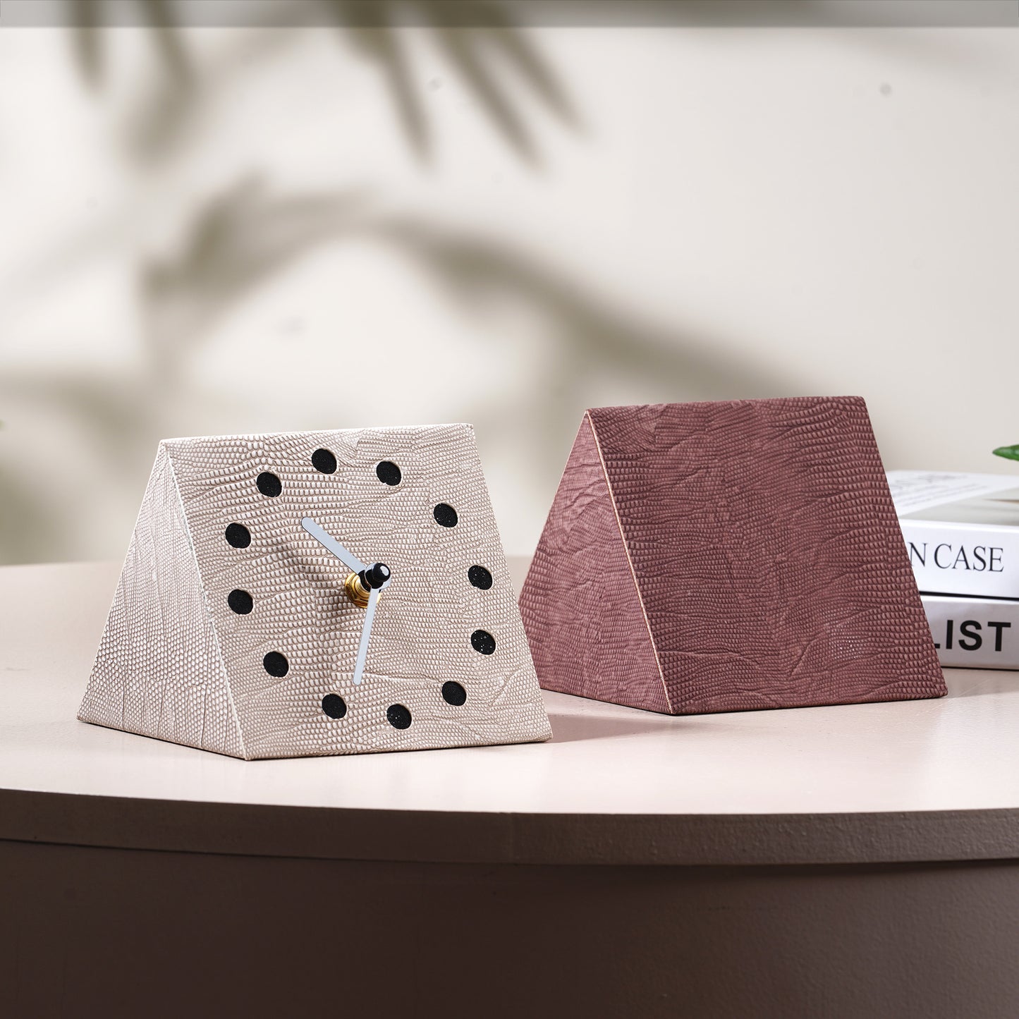 Table Clock The Power Pyramid Leather & MDF Table Clock - Beige