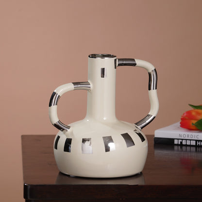 The Infinite Grace - Ceramic Table Vase - Ivory & Silver