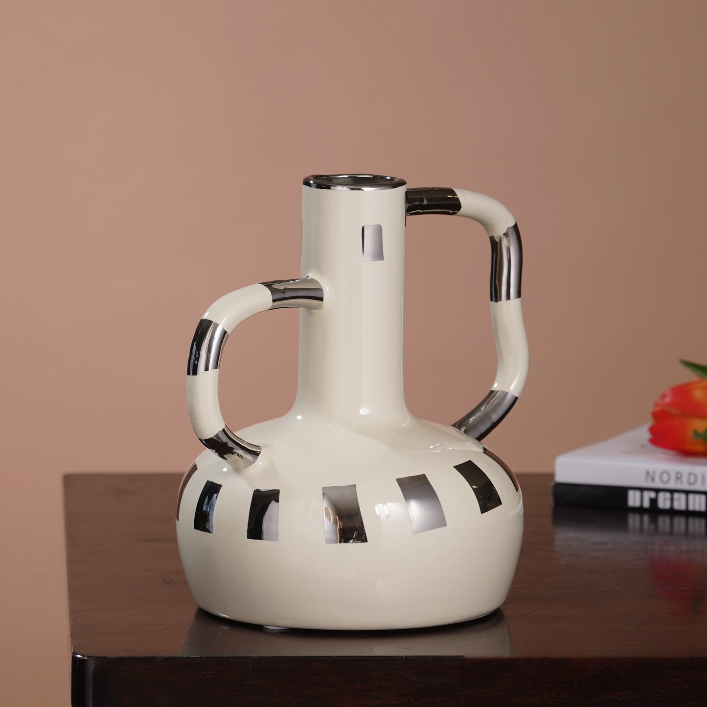 The Infinite Grace - Ceramic Table Vase - Ivory & Silver
