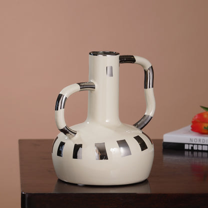 The Infinite Grace - Ceramic Table Vase - Ivory & Silver