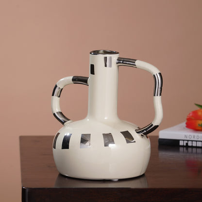 The Infinite Grace - Ceramic Table Vase - Ivory & Silver