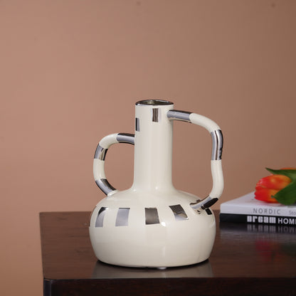 The Infinite Grace - Ceramic Table Vase - Ivory & Silver