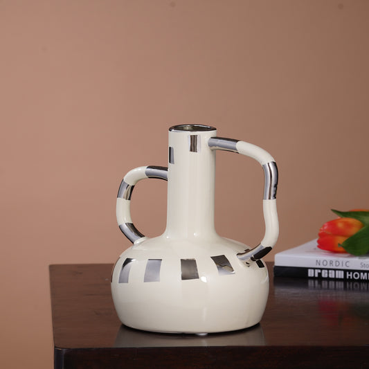 The Infinite Grace - Ceramic Table Vase - Ivory & Silver